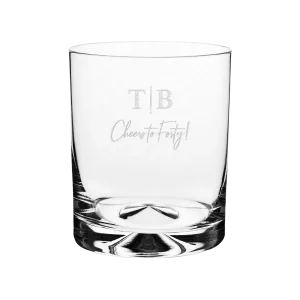 Personalised engraved whisky glass with initials and Cheers to Forty message